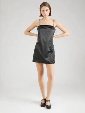 Abercrombie & Fitch Black Satin Mini Dress with Chain Straps